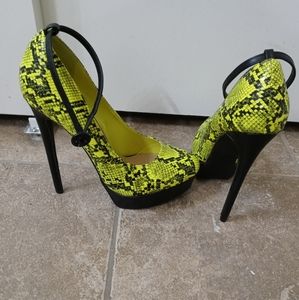 Lime green snakeskin heels